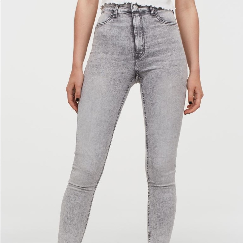 Denim Light Wash Grey Jeans Mid Rise
